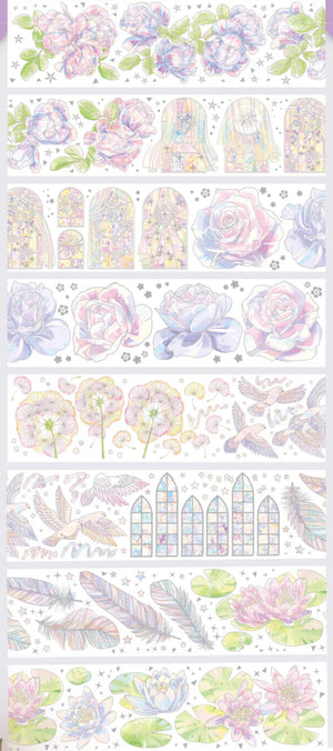 Worded Flowers Silver Emboss Clear PET / Washi Tape 6.5x100cm